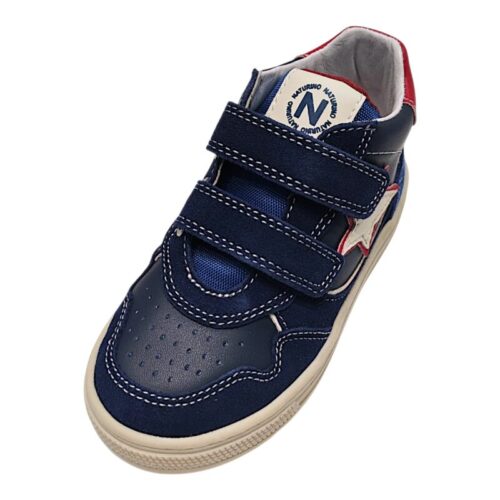 Sneakers blu per bambino con suola bianca, stella laterale bianca e doppio strappo - Naturino