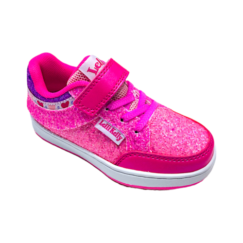 Sneakers frangetta pan di zucchero fucsia total glitter con strappo e lacci elastici - Lelly Kelly