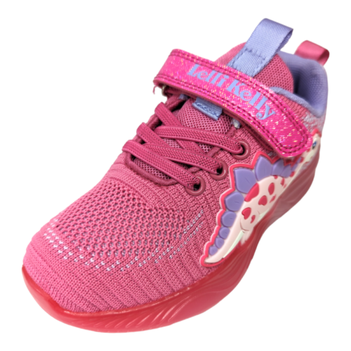Sneakers fucsia bambina con dinosauro, luci, strappo e lacci - Lelli Kelly
