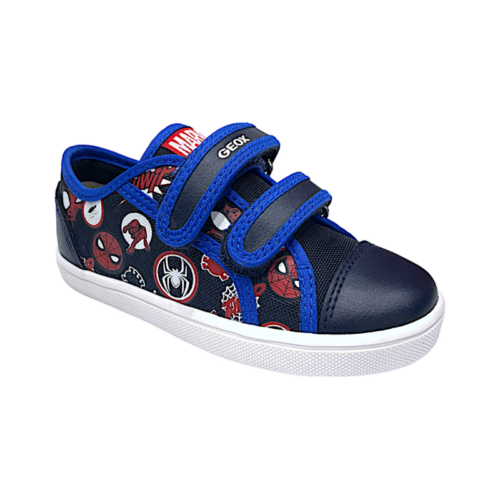 Sneakers ginnica bambino primi passi in tessuto Spider-Man blu e rosso con doppio strappo – Geox