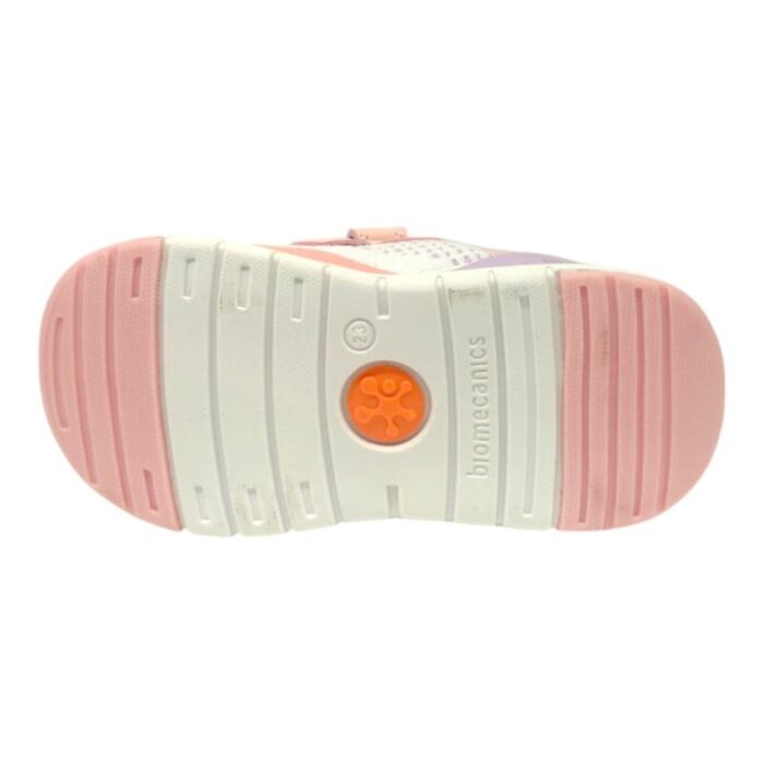 Sneakers ginnica per bambina bianco e rosa con dettagli lilla e rossi – Biomecanics