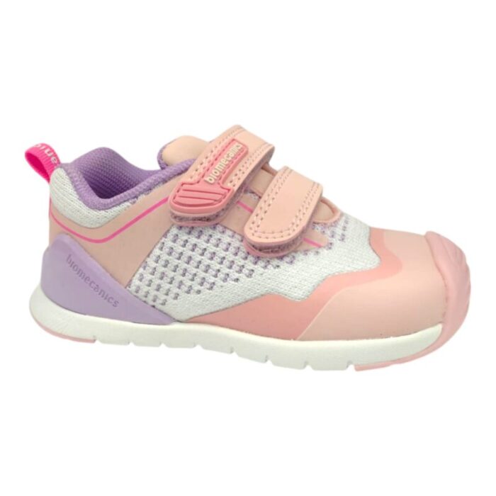 Sneakers ginnica per bambina bianco e rosa con dettagli lilla e rossi – Biomecanics