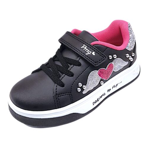 Sneakers ginnica per bambina black-fucsia con decorazioni glitter e strass, lacci e strappo – Primigi
