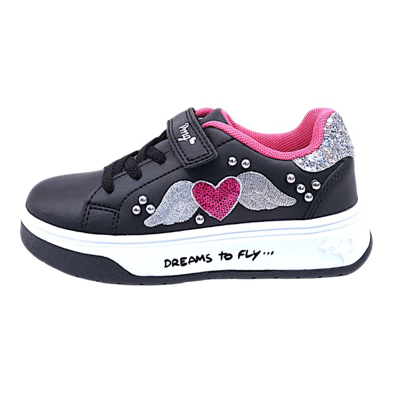 Sneakers ginnica per bambina black-fucsia con decorazioni glitter e strass, lacci e strappo – Primigi