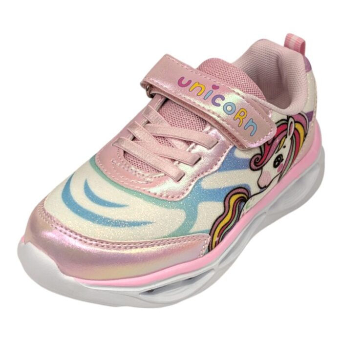 Sneakers ginnica unicorno bambina pink-multicolor con strappo, lacci elastici e luci - Silver