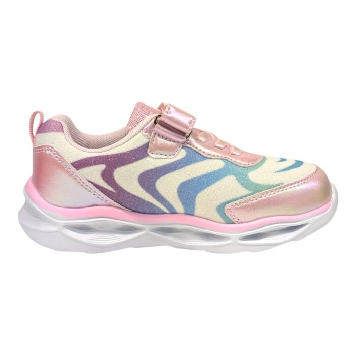 Sneakers ginnica unicorno bambina pink-multicolor con strappo, lacci elastici e luci - Silver