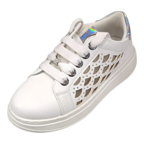 Sneakers gioiello basse bianche per bambina-ragazza traforate con brillantini - Asso