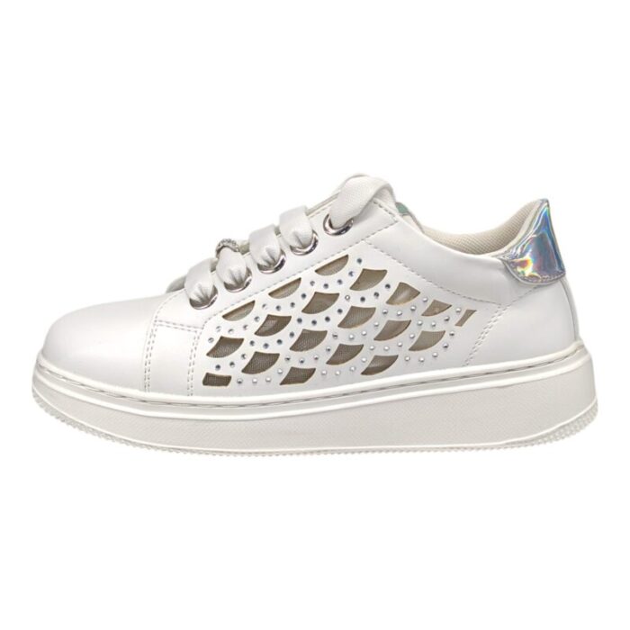Sneakers gioiello basse bianche per bambina-ragazza traforate con brillantini - Asso