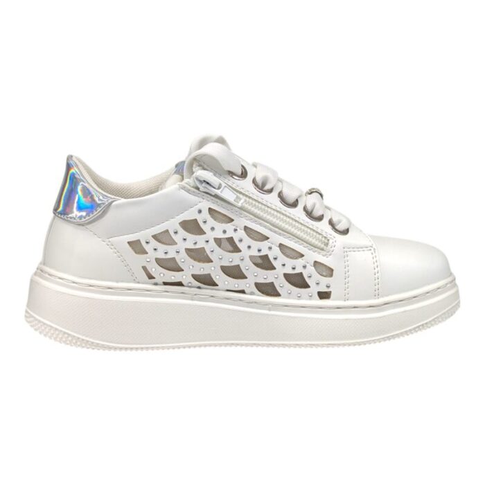 Sneakers gioiello basse bianche per bambina-ragazza traforate con brillantini - Asso