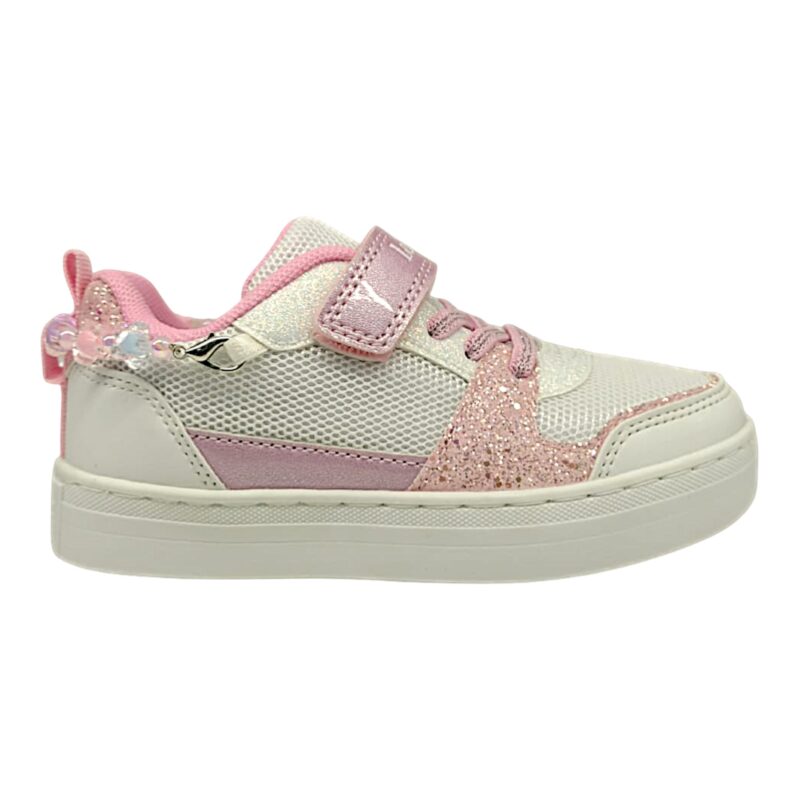 Sneakers gioiello retata per bambina bianca-rosa-glitter con bracciale, velcro e lacci elastici – Lelli Kelly 2 Sneakers gioiello retata bianco-rosa-glitter con bracciale, velcro e lacci elastici – Lelli Kelly