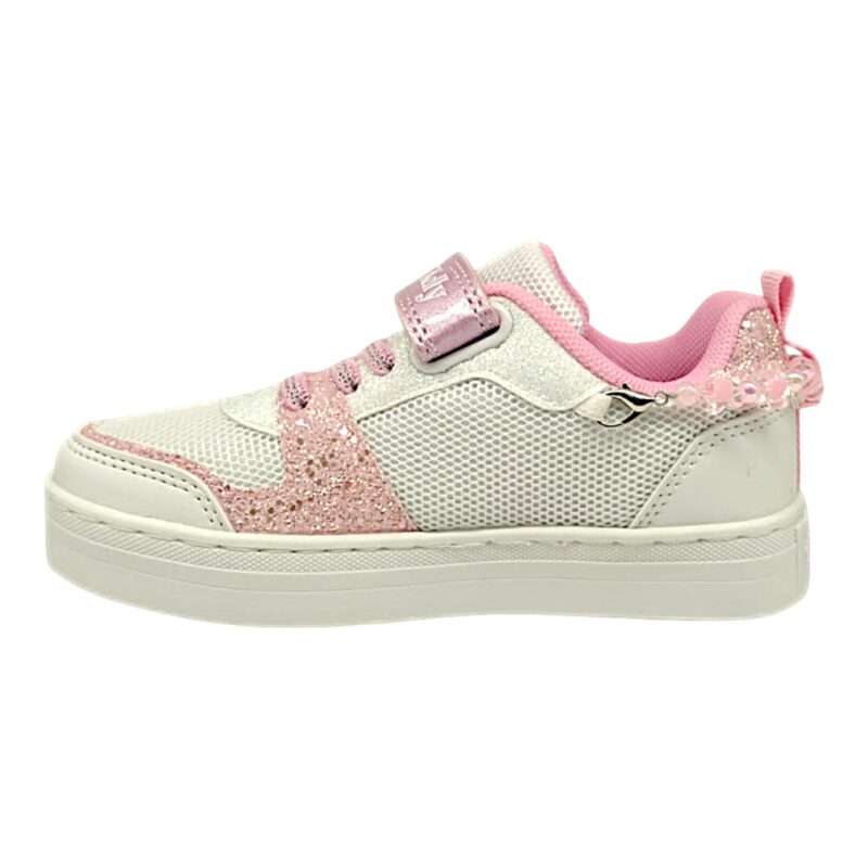 Sneakers gioiello retata per bambina bianca-rosa-glitter con bracciale, velcro e lacci elastici – Lelli Kelly 3 Sneakers gioiello retata bianco-rosa-glitter con bracciale, velcro e lacci elastici – Lelli Kelly