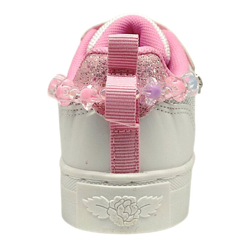 Sneakers gioiello retata per bambina bianca-rosa-glitter con bracciale, velcro e lacci elastici – Lelli Kelly 4 Sneakers gioiello retata bianco-rosa-glitter con bracciale, velcro e lacci elastici – Lelli Kelly