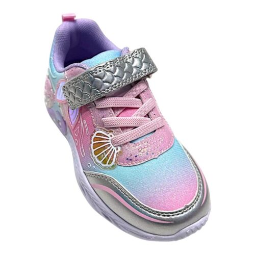 Sneakers glitterate rosa-celeste-multicolor per bambina con luci, sirena decorativa, strappo grigio effetto squame e lacci elastici - Lelli Kelly 3 Sneakers glitter rosa-celeste-multicolor per bambina con luci, sirena decorativa, strappo grigio effetto squame e lacci elastici - Lelli Kelly