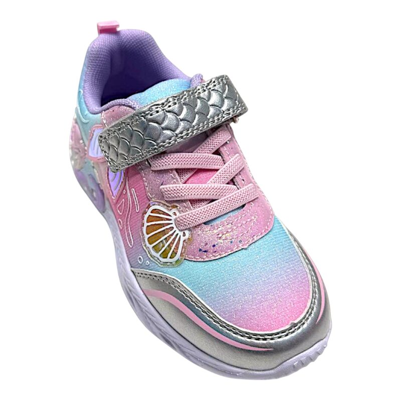 Sneakers glitterate rosa-celeste-multicolor per bambina con luci, sirena decorativa, strappo grigio effetto squame e lacci elastici - Lelli Kelly 1 Sneakers glitter rosa-celeste-multicolor per bambina con luci, sirena decorativa, strappo grigio effetto squame e lacci elastici - Lelli Kelly