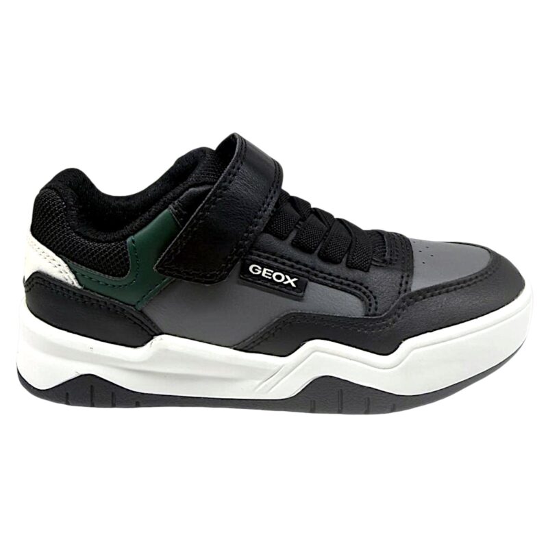 Sneakers nere, grigie e verdi per bambino-ragazzo con strappo e lacci elastici - Geox 2 Sneakers nere, grigie e verdi per ragazzo con strappo e lacci elastici - Geox