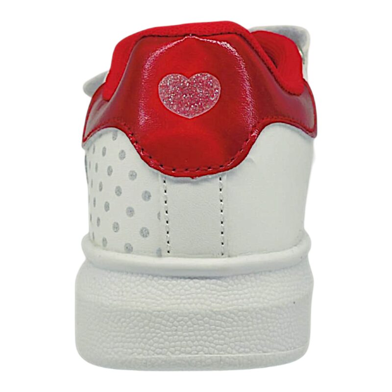 Sneakers per bambina Minnie "Cute" colore bianco-rosso con pois argento e doppio strappo – Easy Shoes 4 Sneakers per bambina Minnie Cute colore bianco-rosso con pois argento e doppio strappo – Easy Shoes
