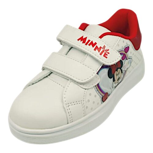 Sneakers per bambina Minnie Cute colore bianco-rosso con pois argento e doppio strappo – Easy Shoes