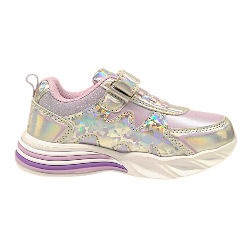 Sneakers per bambina sportive invernali Frozen silver/lilac con luci, strappo e lacci elastici – Alek Moda Silver 2 Sneakers per bambina sportive invernali Frozen con luci silverlilac, strappo e lacci elastici – Silver