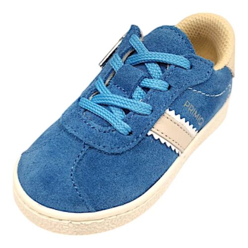 Sneakers per bambino in camoscio azzurro oceano con striscia bianca  – Primigi