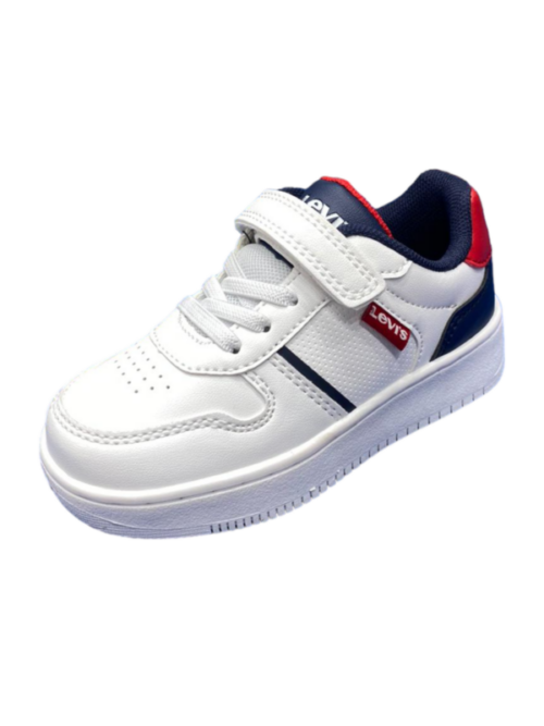 Sneakers primi passi Kick Mini bianco-blu-rosse in similpelle per bambino con strappo e lacci elastici - Levi's