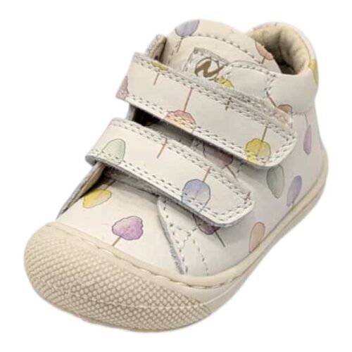 Sneakers primi passi bambina Cocoon bianca con zuccheri filati colorati e strappi – Naturino