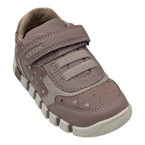 Sneakers primi passi bambina old rose con stelle metalliche, strappo e lacci elastici – Geox 15 Sneakers primi passi bambina rosa antico con stelle metalliche, strappo e lacci elastici – Geox