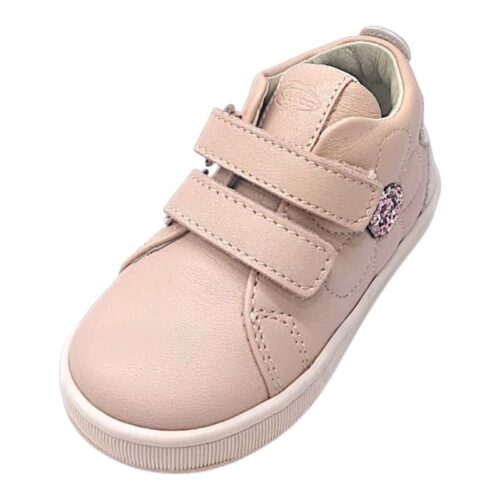 Sneakers primi passi bambina rosa cipria rabbit con fiore glitter e due strappi – Balducci