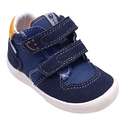Sneakers primi passi bambino Cocoon blu navy-azure-orange con doppio strappo – Naturino