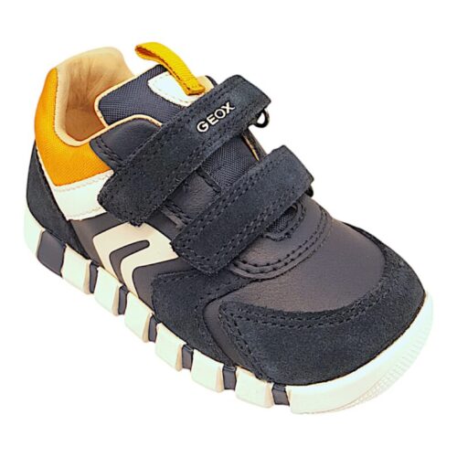 Sneakers primi passi bambino blu navy-curry con doppio strappo – Geox 3 Sneakers primi passi bambino blu curry con doppio strappo – Geox