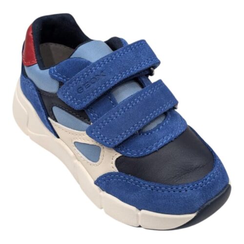 Sneakers primi passi bambino blu royal-red in pelle con doppio strappo – Geox