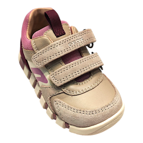 Sneakers primi passi beige e rosa per bambina con doppio strappo e suola flessibile - Geox