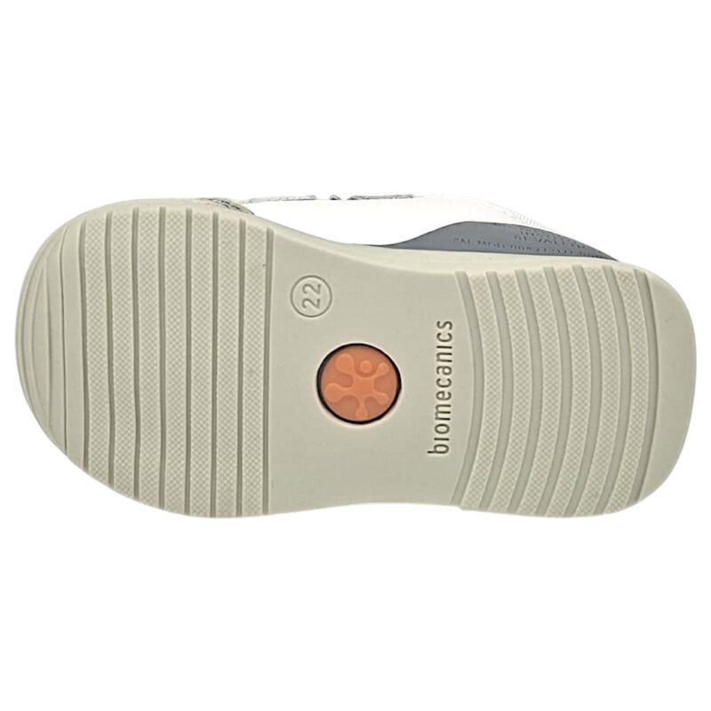 Sneakers primi passi bianche-grigie per bambino con stella rossa e due strappi - Biomecanics 5 Sneakers primi passi bianche-grigie per bambino con stella rossa e due strappi - Biomecanics