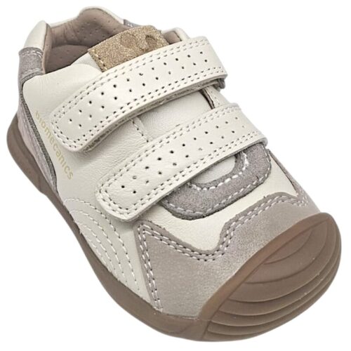 Sneakers primi passi bianco-beige-grigio per bambino con doppio strappo a velcro - Biomecanics 5 Sneakers primi passi bianco-beige-grigio per bambino con doppio strappo a velcro - Biomecanics