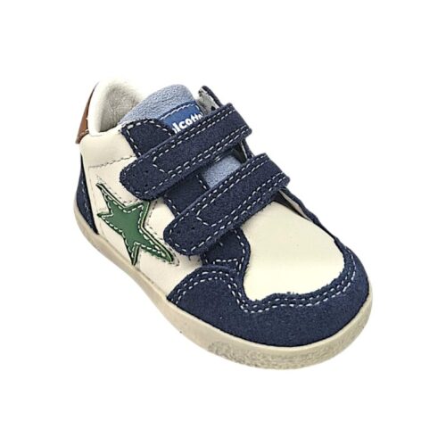 Sneakers primi passi bianco-blu per bambino con stella turchese e due strappi - Falcotto 1 Sneakers primi passi bianco-blu per bambino con stella turchese e due strappi - Falcotto