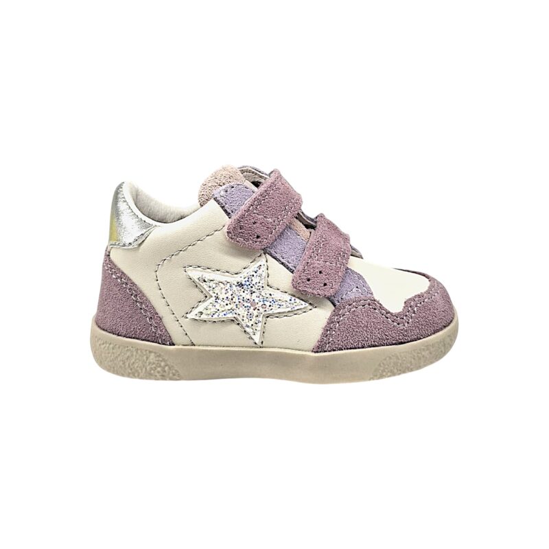 Sneakers primi passi bianco-rosa cipria per bambina con stella bianca e doppio strappo - Falcotto 2 Sneakers primi passi bianco-rosa cipria per bambina con stella bianca e doppio strappo - Falcotto