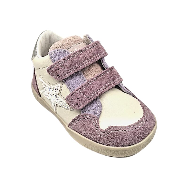 Sneakers primi passi bianco-rosa cipria per bambina con stella bianca e doppio strappo - Falcotto 1 Sneakers primi passi bianco-rosa cipria per bambina con stella bianca e doppio strappo - Falcotto