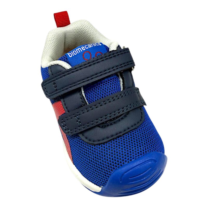 Sneakers primi passi blu per bambino con dettagli rossi e chiusura a doppio strappo - Biomecanics 1 Sneakers primi passi blu per bambino con dettagli rossi e chiusura a doppio strappo - Biomecanics