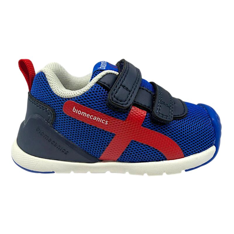 Sneakers primi passi blu per bambino con dettagli rossi e chiusura a doppio strappo - Biomecanics 2 Sneakers primi passi blu per bambino con dettagli rossi e chiusura a doppio strappo - Biomecanics