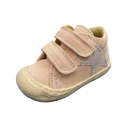Sneakers primi passi per bambina Cocoon in tessuto rosa con stella bianca e strappi – Naturino