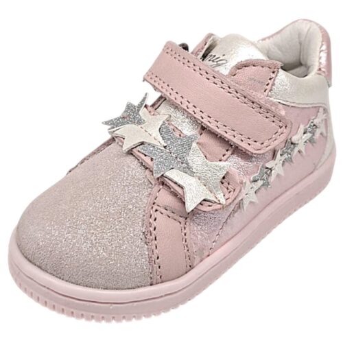 Sneakers primi passi rosa e argento per bambina con stelline e doppio strappo - Primigi