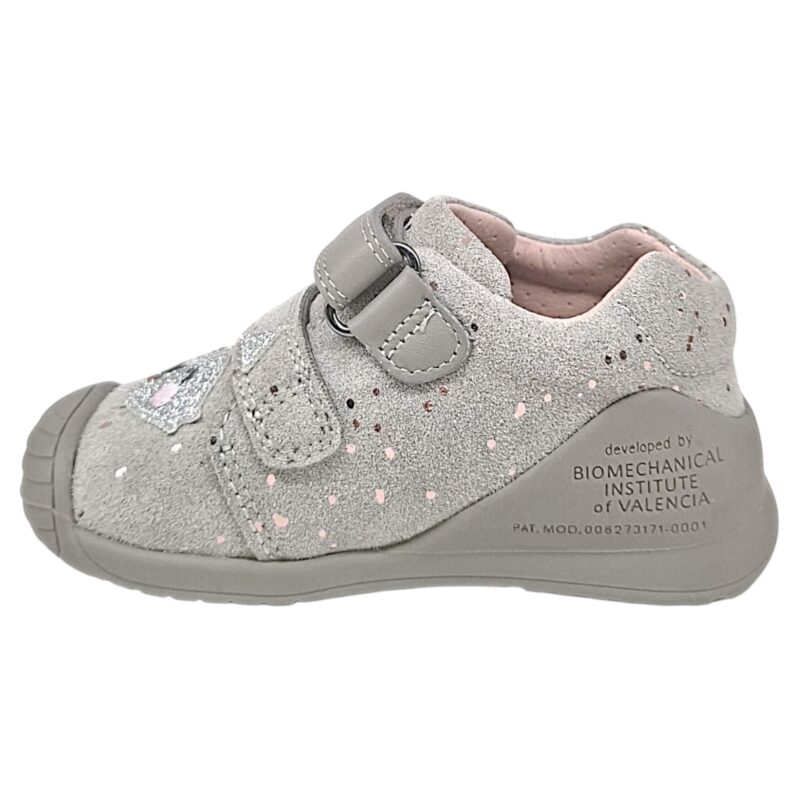 Sneakers primi passi scamosciate grigie per bambino con panda e due strappi - Biomecanics 3 Sneakers primi passi scamosciate grigie in pelle-tessuto per bambino con panda e due strappi - Biomecanics