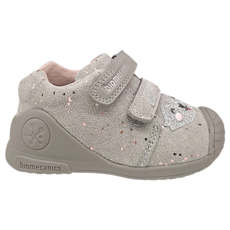 Sneakers primi passi scamosciate grigie per bambino con panda e due strappi - Biomecanics 2 Sneakers primi passi scamosciate grigie in pelle-tessuto per bambino con panda e due strappi - Biomecanics