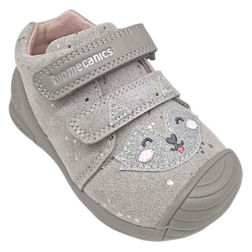 Sneakers primi passi scamosciate grigie per bambino con panda e due strappi - Biomecanics 1 Sneakers primi passi scamosciate grigie in pelle-tessuto per bambino con panda e due strappi - Biomecanics