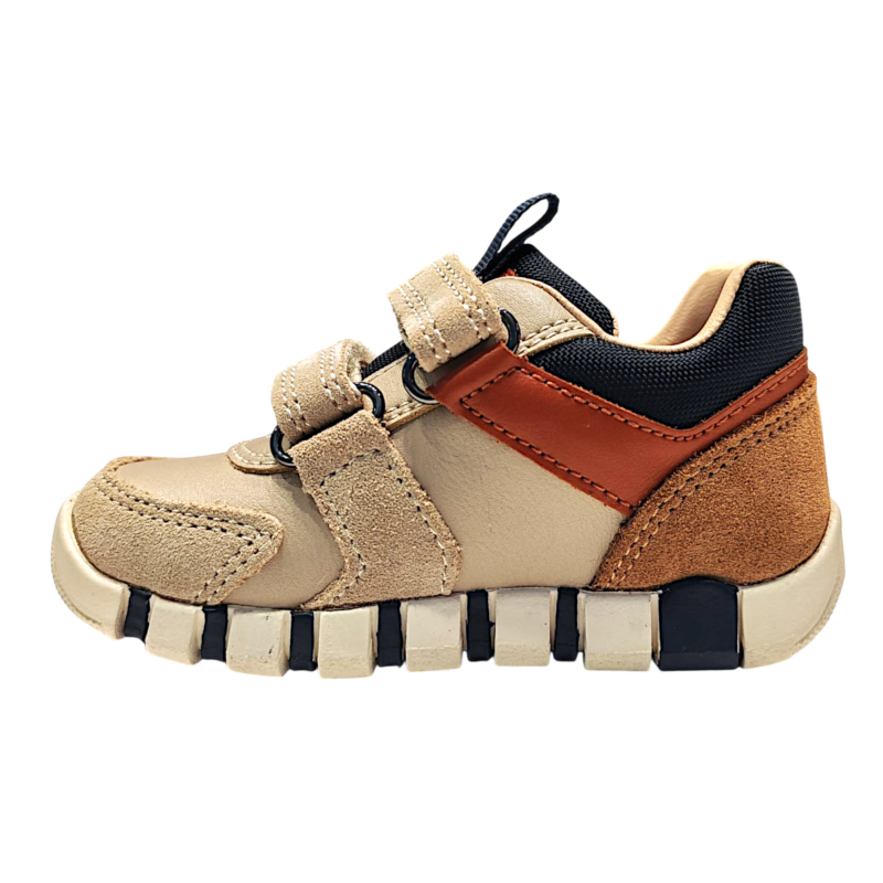 Sneakers primi passi taupe-blu-arancio per bambino con doppio strappo e suola flessibile - Geox 3 Sneakers primi passi taupe-blu-arancio per bambino con doppio strappo e suola flessibile - Geox