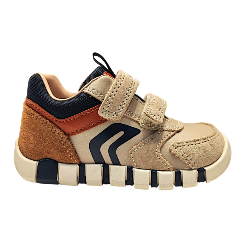 Sneakers primi passi taupe-blu-arancio per bambino con doppio strappo e suola flessibile - Geox 2 Sneakers primi passi taupe-blu-arancio per bambino con doppio strappo e suola flessibile - Geox