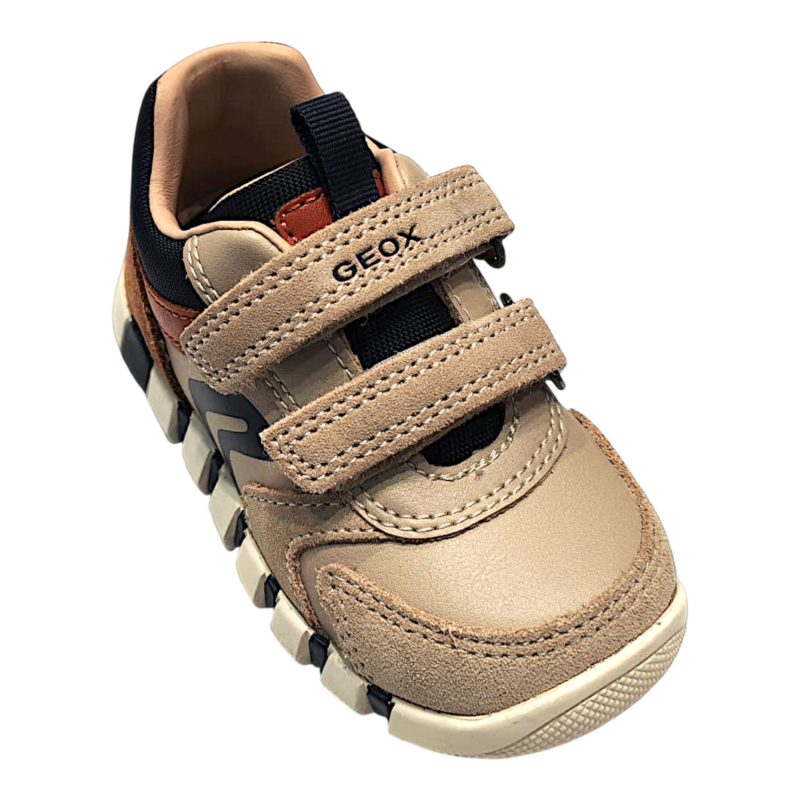 Sneakers primi passi taupe-blu-arancio per bambino con doppio strappo e suola flessibile - Geox 1 Sneakers primi passi taupe-blu-arancio per bambino con doppio strappo e suola flessibile - Geox
