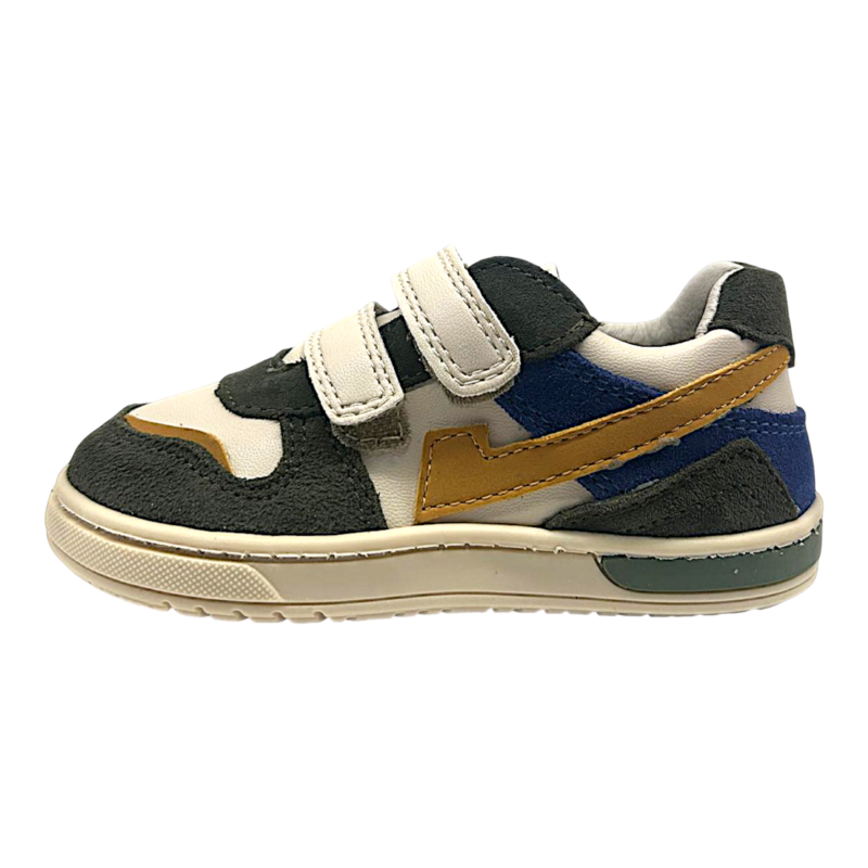 Sneakers primi passi verde militare, panna e giallo per bambino con doppio strappo - Primigi 3 Sneakers primi passi verde militare, panna e giallo per bambino con doppio strappo - Primigi