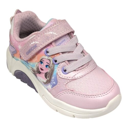 Sneakers ragazza frozen con strappo, lacci elastici e luci pink-lilac - Geox