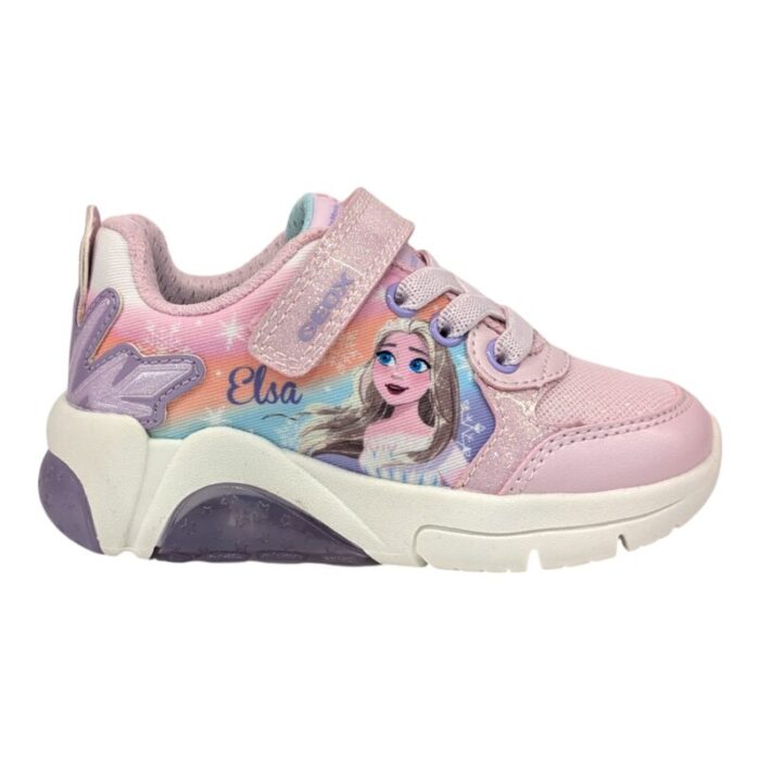 Sneakers ragazza frozen con strappo, lacci elastici e luci pink-lilac - Geox
