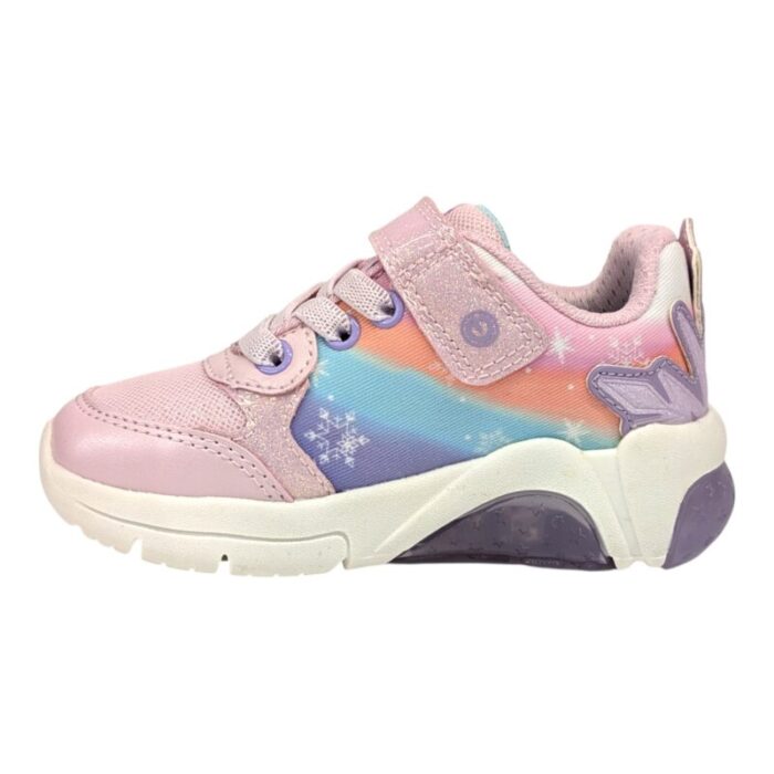 Sneakers ragazza frozen con strappo, lacci elastici e luci pink-lilac - Geox